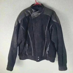 Saxony Mens  Black leather Full  Zip Snap 100% Leather Black Jacket